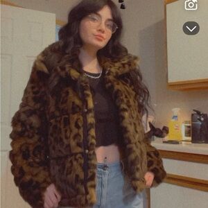 Abercrombie & Fitch Brown Leopard Teddy Jacket